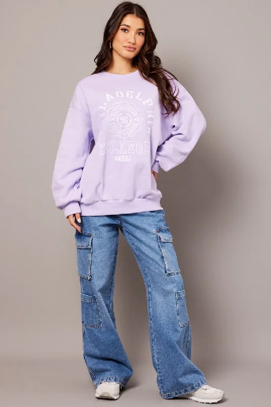 Purple Graphic Sweater Long Sleeve