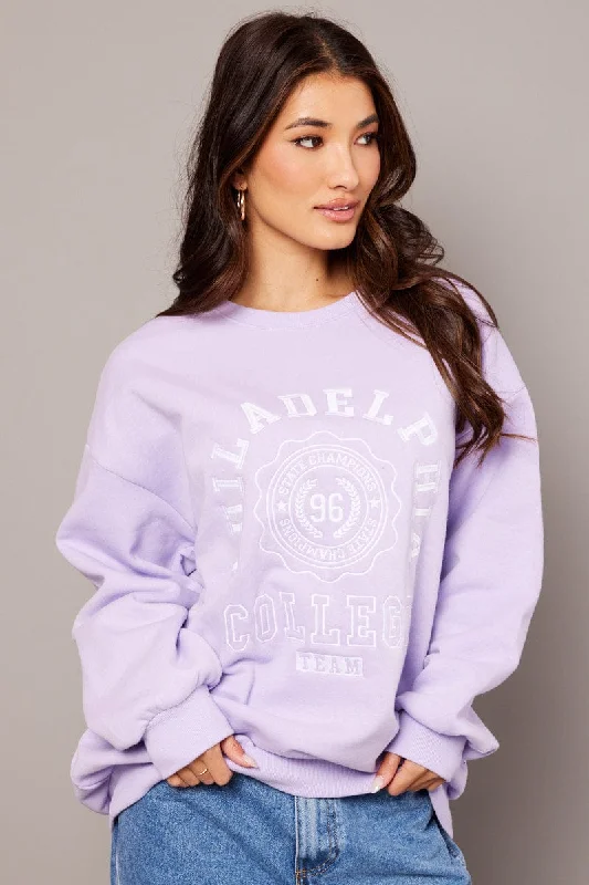 Purple Graphic Sweater Long Sleeve