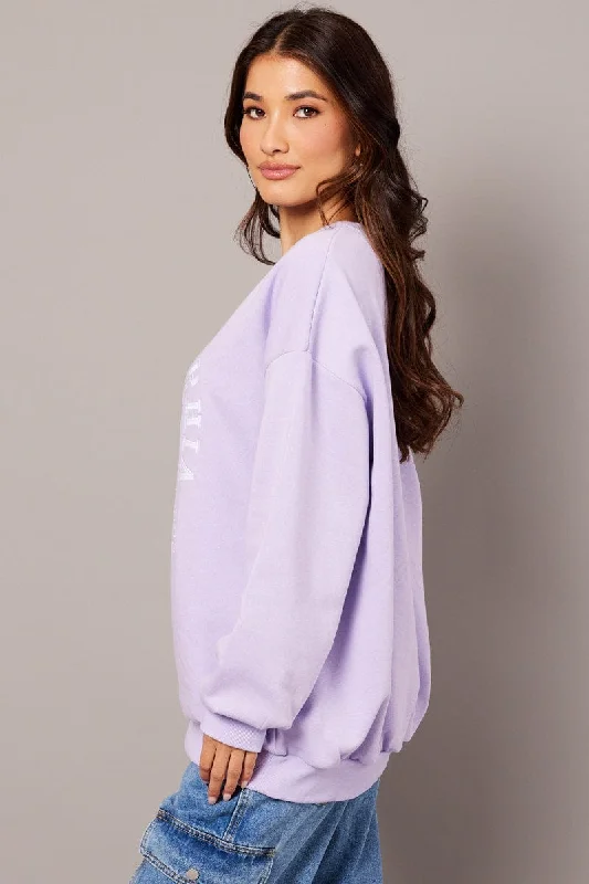 Purple Graphic Sweater Long Sleeve