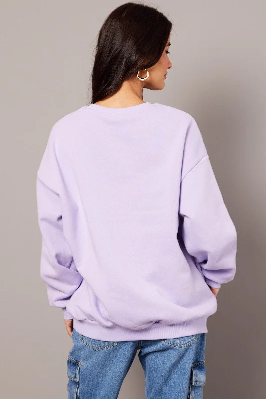 Purple Graphic Sweater Long Sleeve