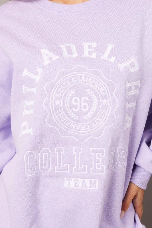 Purple Graphic Sweater Long Sleeve