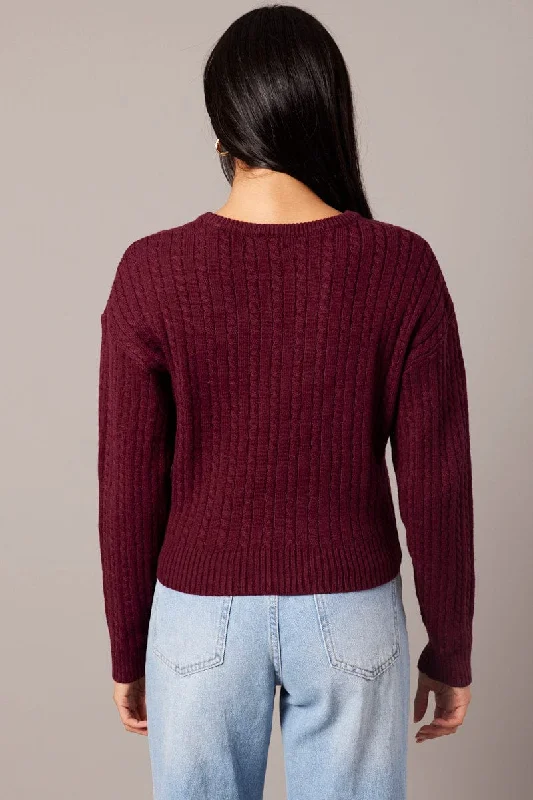 Red Cable Knit Top Long Sleeve