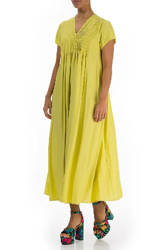 Romantic Cyber Lime Silk Bamboo Dress