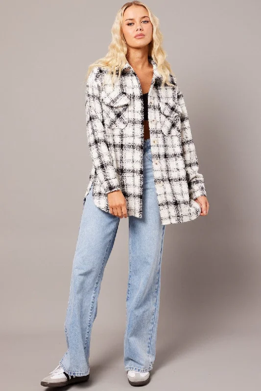 White Check Relaxed Shirt Long Sleeve Shacket