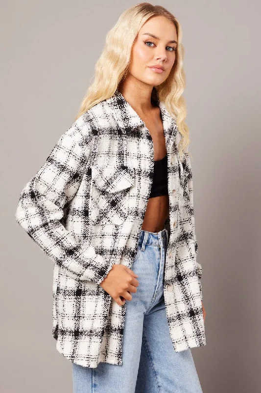 White Check Relaxed Shirt Long Sleeve Shacket