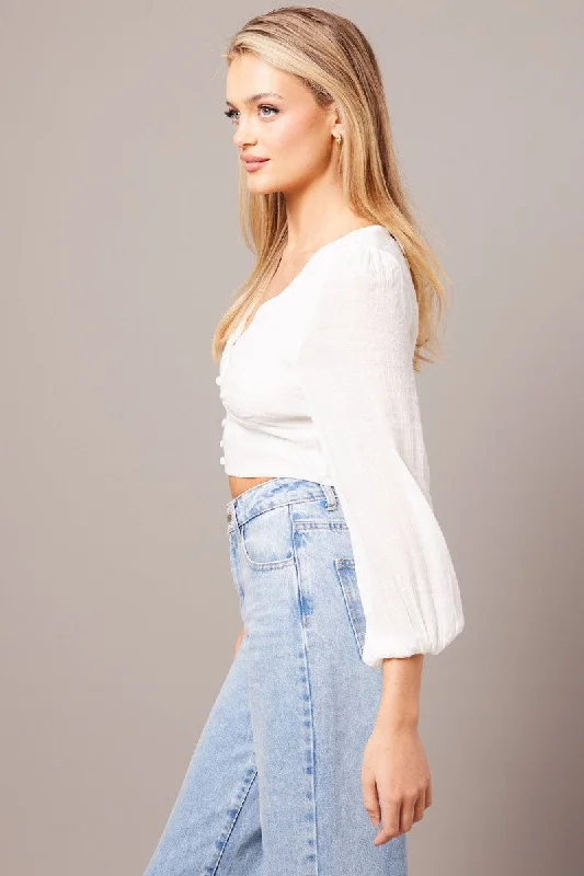 White Crop Top Long Sleeve