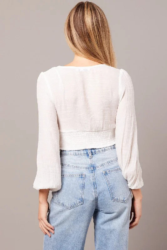 White Crop Top Long Sleeve