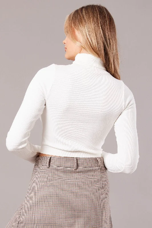 White High Neck Top Long Sleeve Seamless