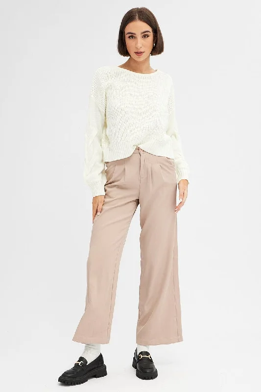 White Knit Top Long Sleeve Relaxed