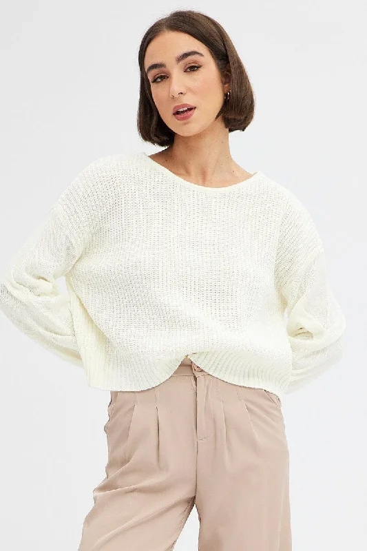 White Knit Top Long Sleeve Relaxed