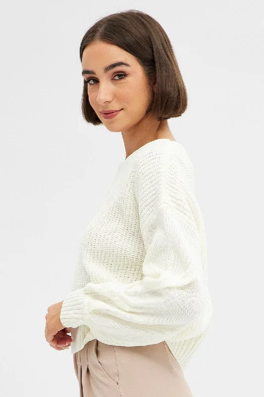 White Knit Top Long Sleeve Relaxed