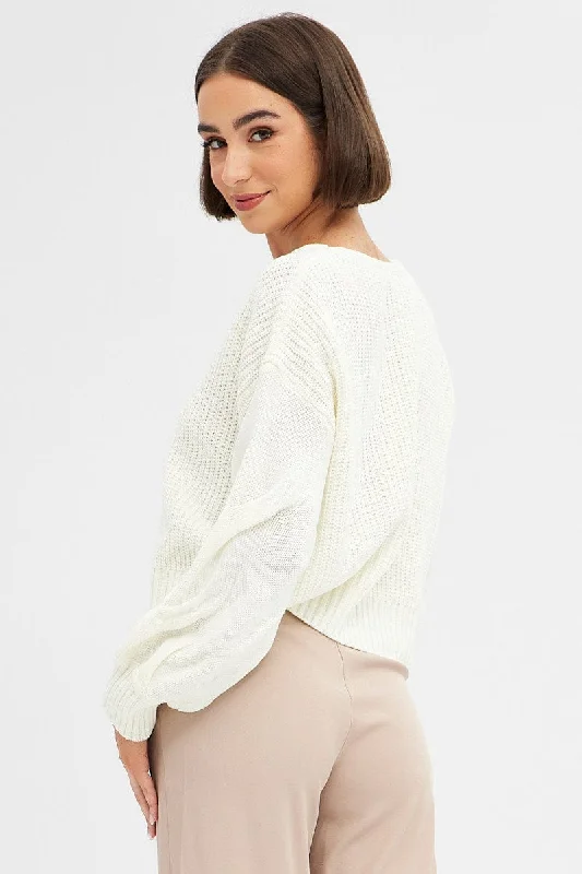 White Knit Top Long Sleeve Relaxed