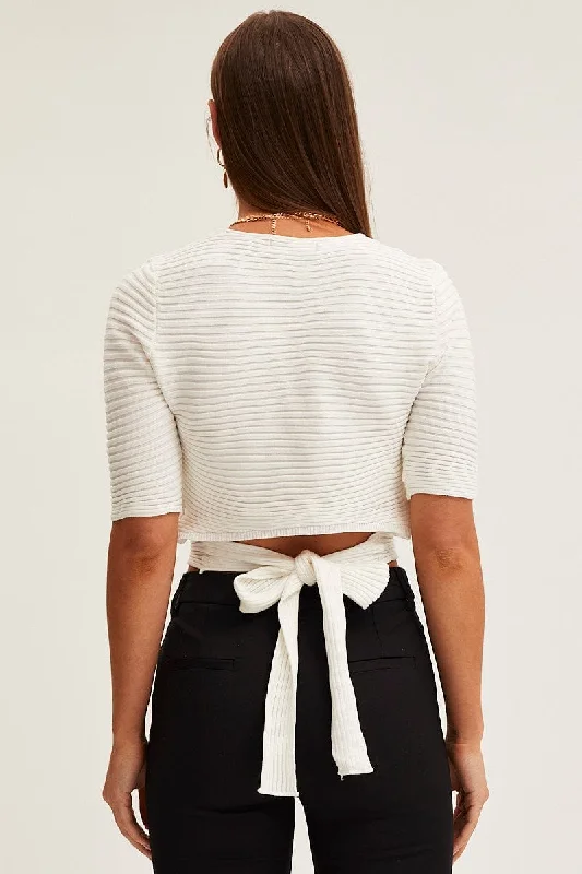 White Knit Top Short Sleeve