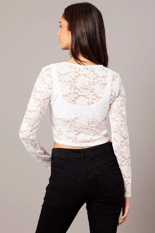 White Lace Top Long Sleeve