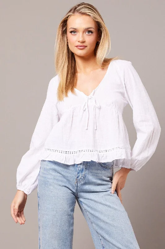 White Smock Top Long Sleeve