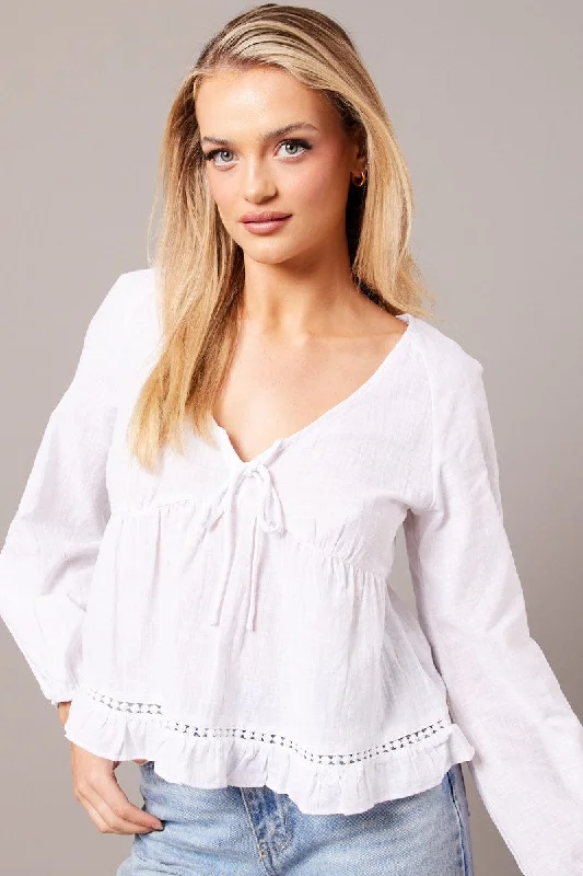 White Smock Top Long Sleeve