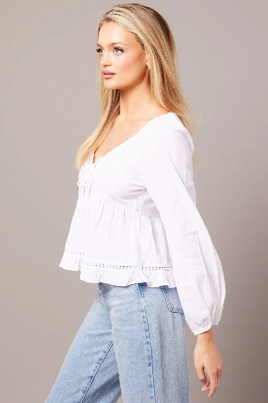 White Smock Top Long Sleeve