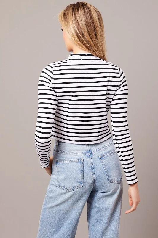 White Stripe Top Long Sleeve High Neck