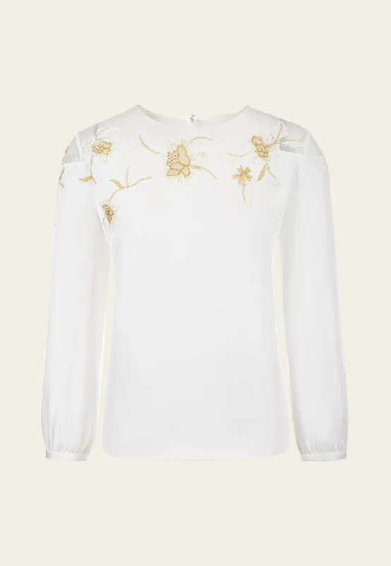 Appliqué Patchwork Puff-sleeve Top