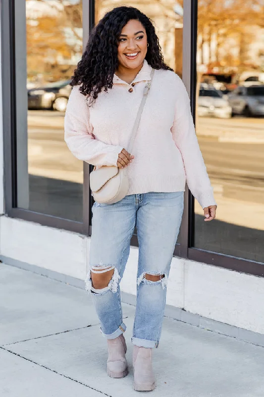 Tell Me Everything Blush Fuzzy Henley Pullover FINAL SALE