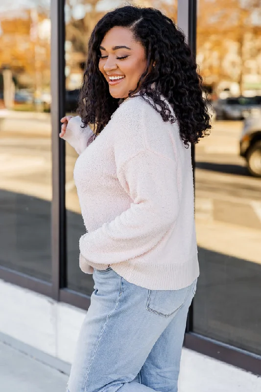 Tell Me Everything Blush Fuzzy Henley Pullover FINAL SALE