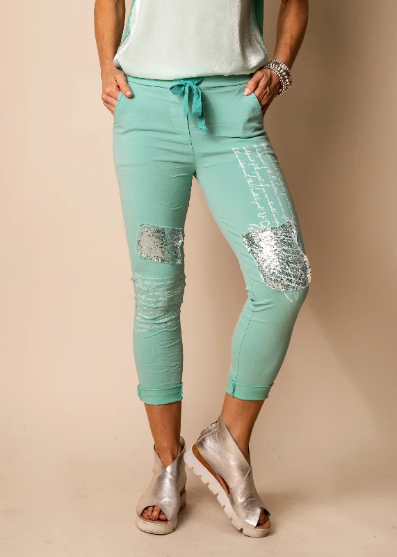 Avery Cotton Blend Pants in Sea Green