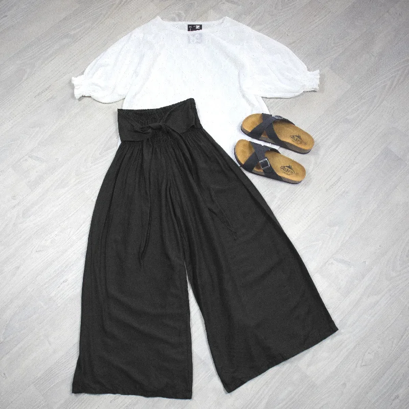 Loose Tie Palazzo Pants - Black